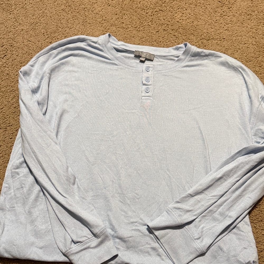 LOFT Sky Blue Long Sleeve Henley Tee
